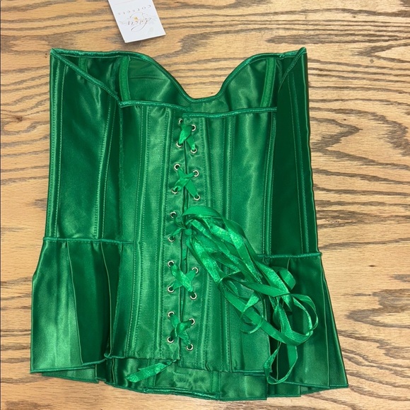 Emerald Green Satin Corset Top with Bow Details Medium - Picture 4 of 10